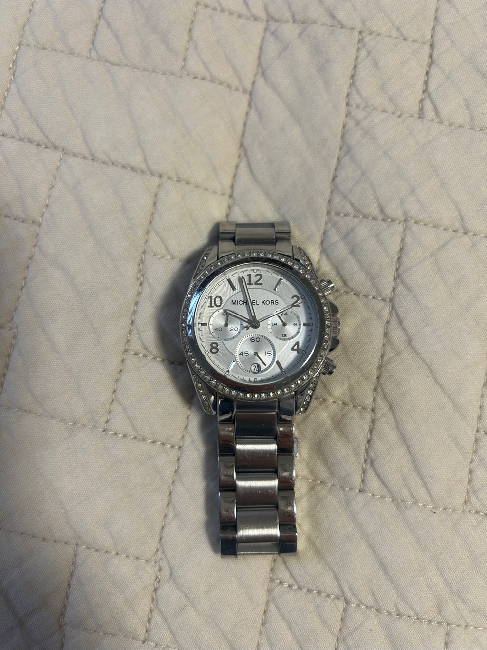 Michael Kors Silver Crystal-Accent Stainless Steel Chronograph